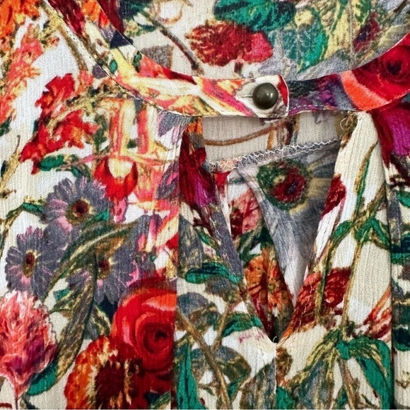 Jodifl Shirt Top Floral Draping Asymmetrical Fairy Feminine Red & Cream Size S - Picture 4 of 10